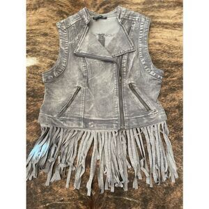 Double Zero Sleeveless fringe zip up vest